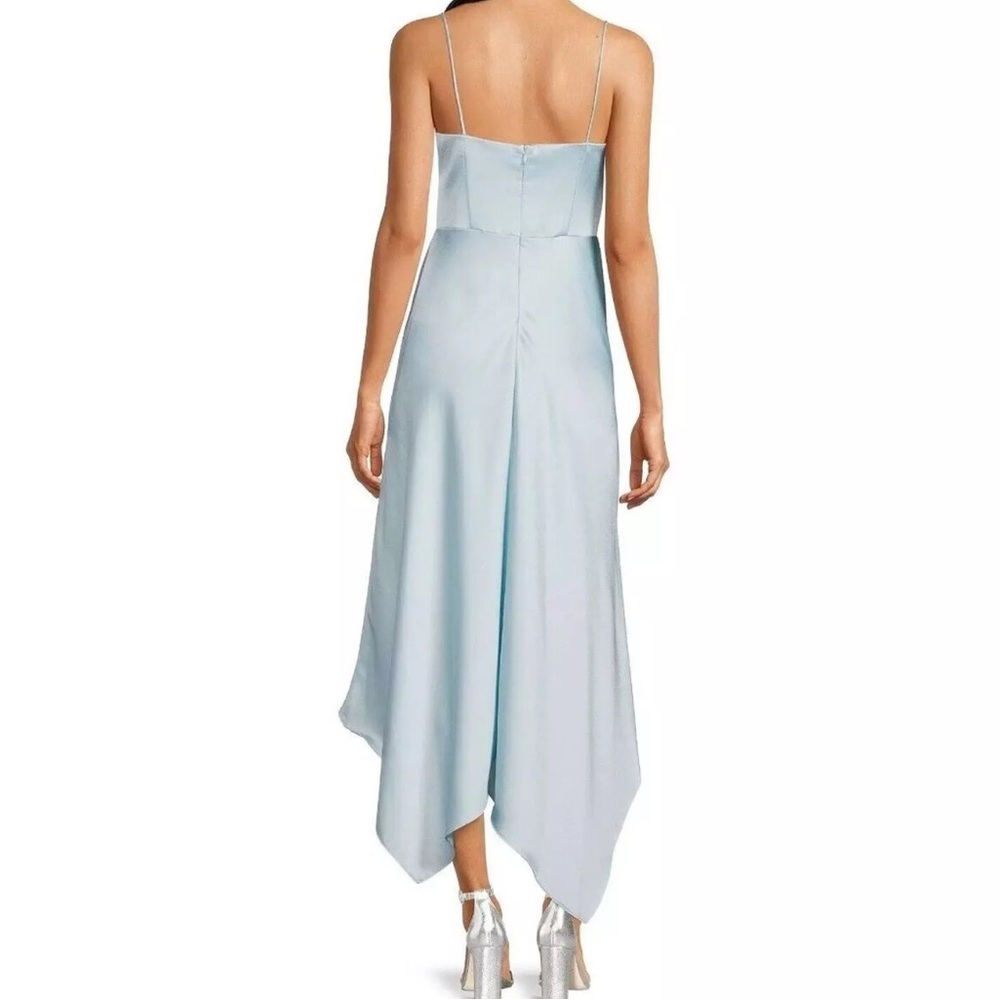 XSCAPE Handkerchief Hem Satin Spaghetti Strap Dress Gown Ice Blue Size 2 - Picture 5 of 12